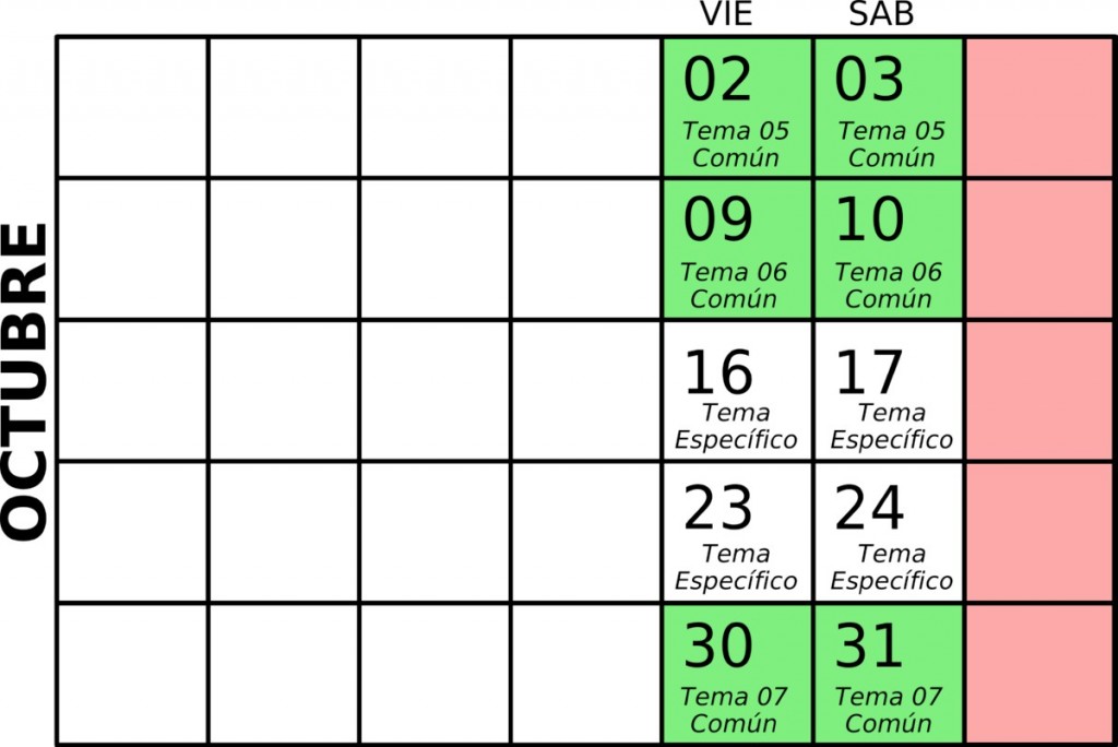 Calendario para octubre, Opos-TER